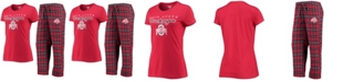 Concepts Sport Women's Scarlet, Black Ohio State Buckeyes Lodge T-shirt and Flannel Pants Sleep Set